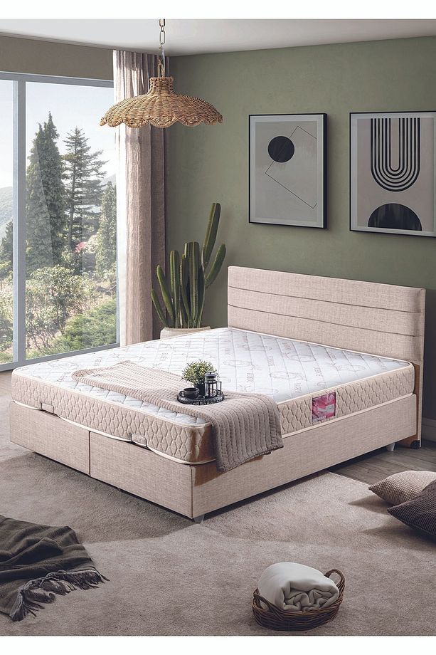Sofia Çift Kişilik Baza Başlık Letto Yatak Seti Krem - 1