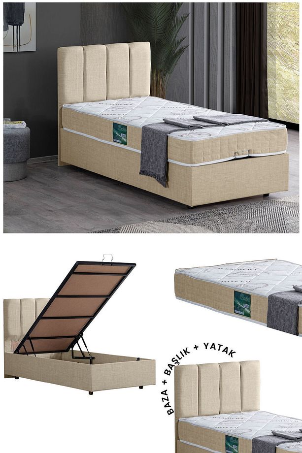 Baza, Defne Tek Kişilik Baza Başlık Comfort Yatak Seti - Krem - 1