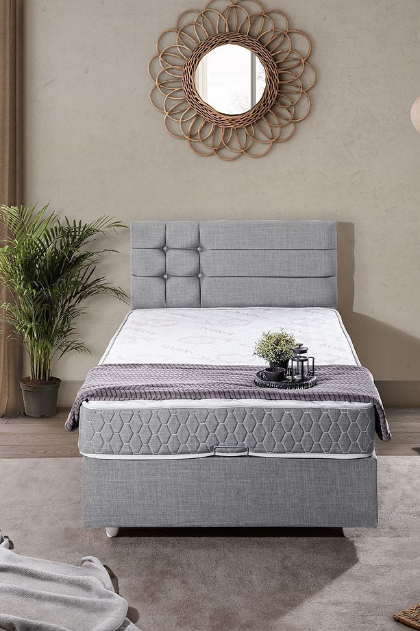 Viyana Tek Kişilik Baza Başlık Comfort Yatak Seti Açık Gri - 2