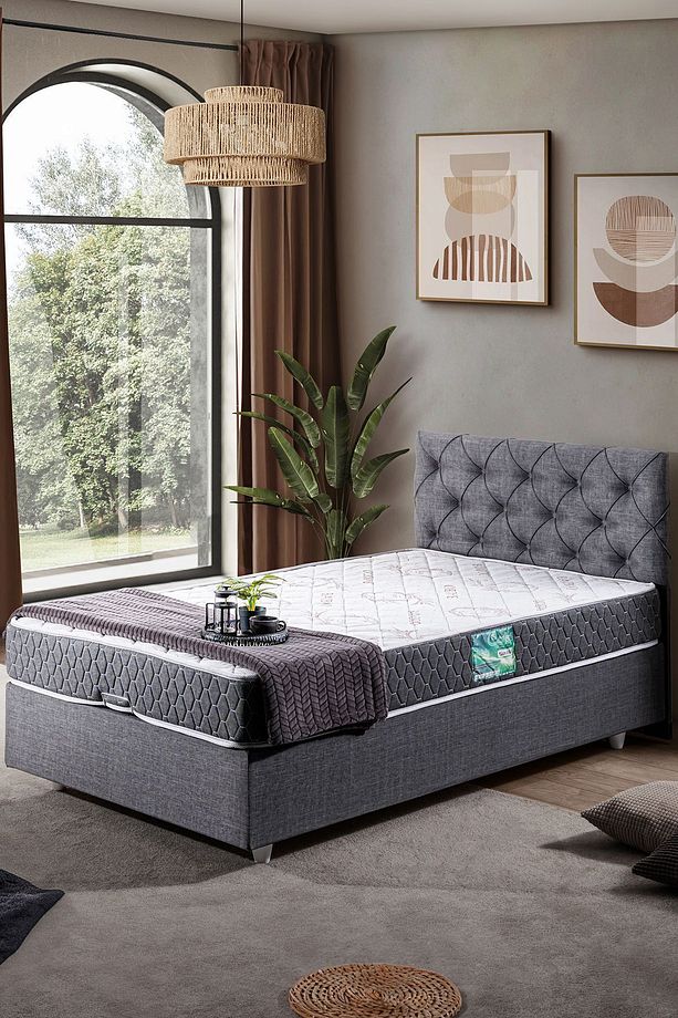 Eylül Tek Kişilik Baza Başlık Comfort Yatak Seti, Gri - 1