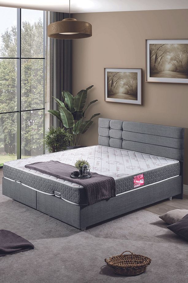 Viyana Çift Kişilik Baza Başlık Letto Yatak Seti Gri - 1