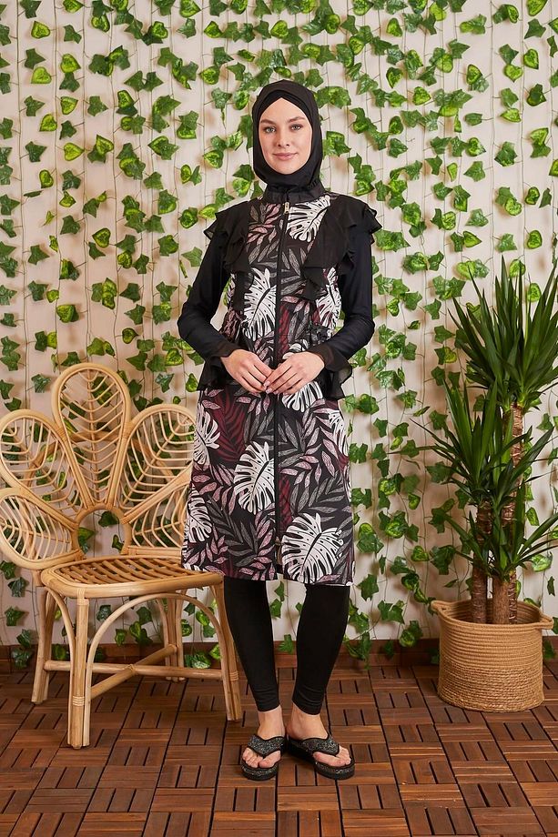 MOODBASİC SWİMWEAR ŞİFONLU FERMUARLI TESETTÜR MAYO - 5