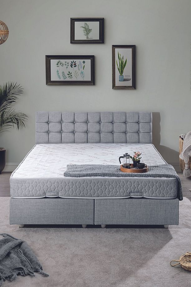 Venedik Çift Kişilik Baza Başlık Letto Yatak Seti Açık Gri - 2