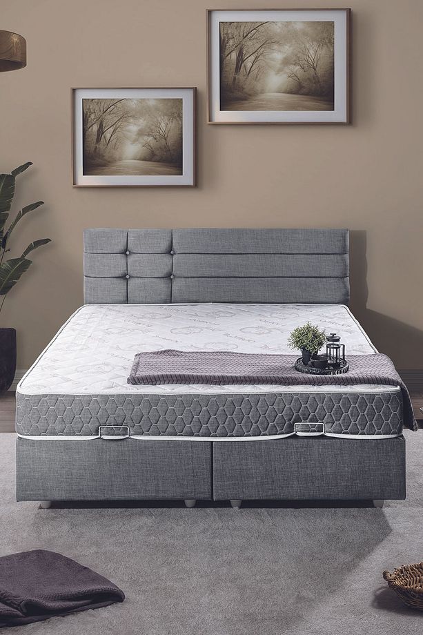 Viyana Çift Kişilik Baza Başlık Letto Yatak Seti Gri - 2