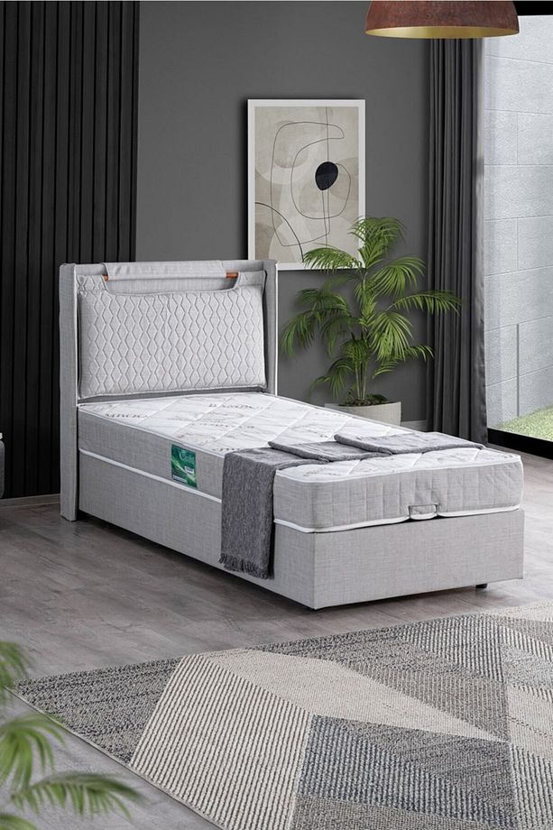 Zagreb Tek Kişilik Baza Başlık Comfort Yatak Seti, Açık Gri - 3