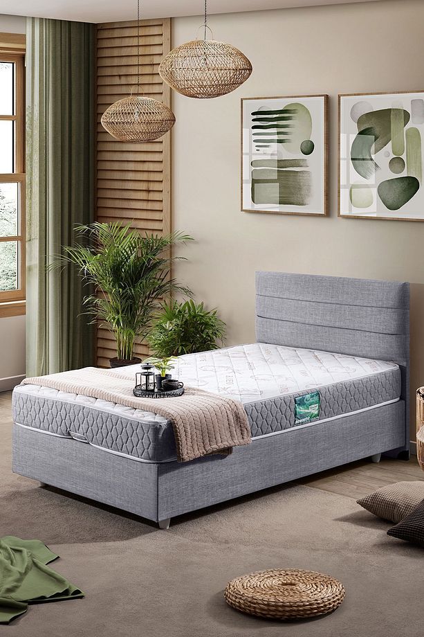 Sofia Tek Kişilik Baza Başlık Comfort Yatak Seti Açık Gri - 1