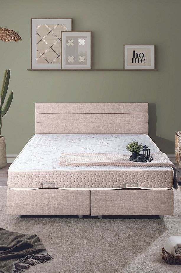 Sofia Çift Kişilik Baza Başlık Letto Yatak Seti Krem - 2