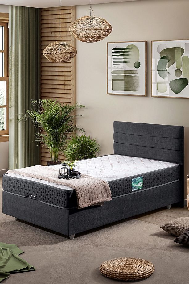Sofia Tek Kişilik Baza Başlık Comfort Yatak Seti Antrasit - 1