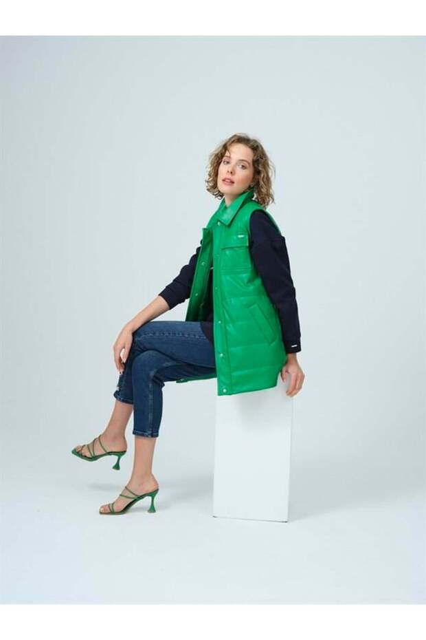 Moodbasıc Cepli Deri Kısa Yelek - 1