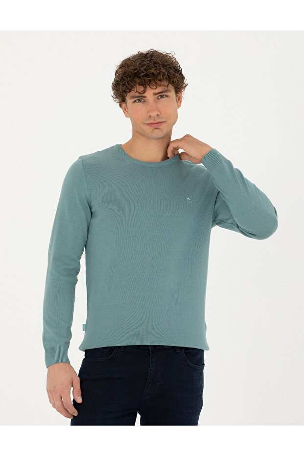 Dark Mint Slim Fit Crew Neck Basic Knitwear Sweater 50270179-Vr152