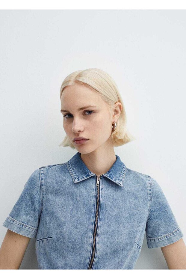 Kısa kollu denim tulum - 8