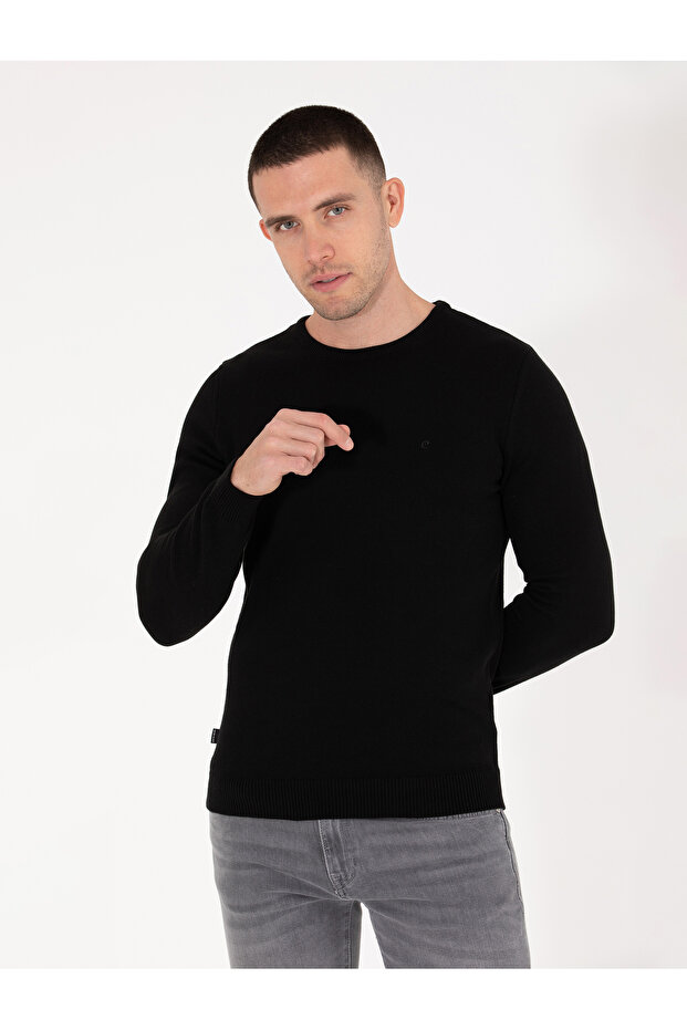 Black Slim Fit Crew Neck Basic Knitwear Sweater 50270179 -Vr046