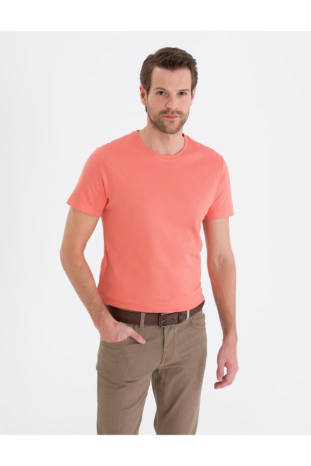 Pink Slim Fit Crew Neck Basic T-Shirt 50267073-Vr204