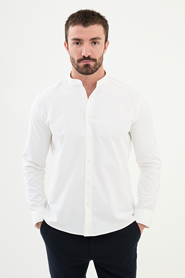 Straight Slim Fit Judge Collar Men's Shirt White - 27021.24K