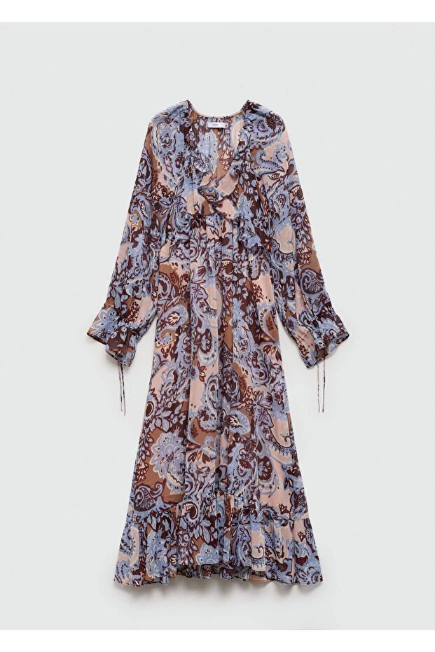 Fırfırlı paisley elbise - 3