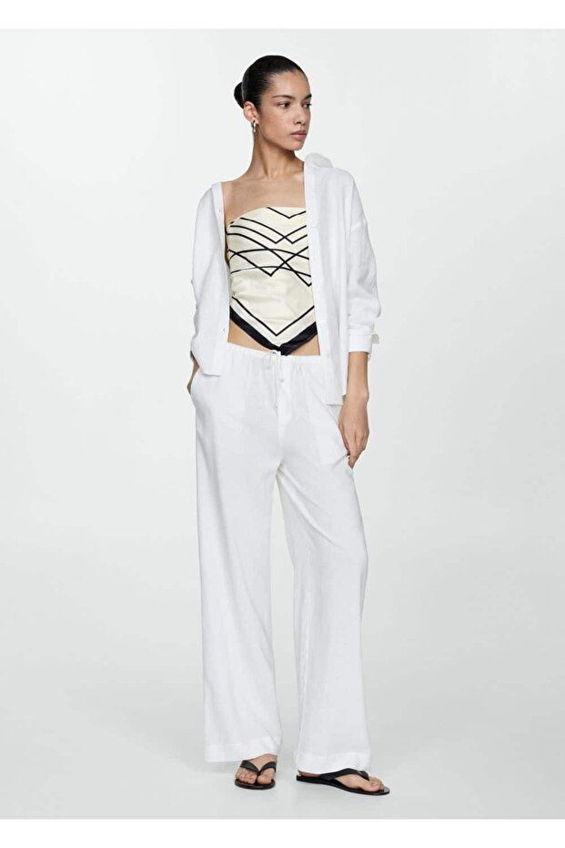 Düz kesim keten pantolon - 2