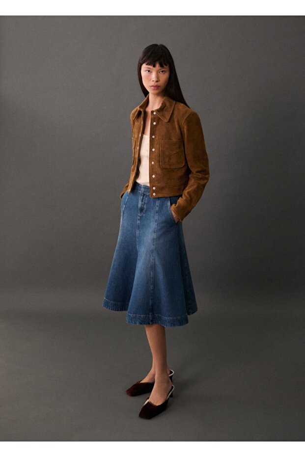 Kontrast dikişli kot etek - 2