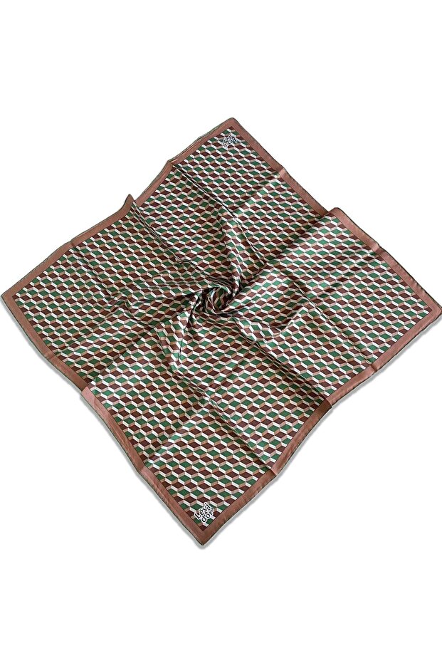 Tivil Silk Scarf 35106 Brown Green Mixed Pattern