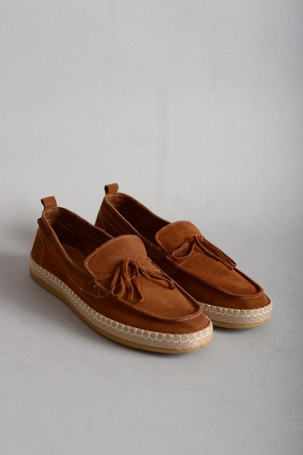 Srm 116 - Tan Men's Genuine Leather Shoes with Straw Detail