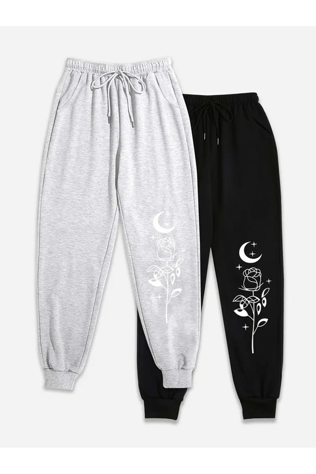 Floral and Moon Printed 2-Piece Sweatpants