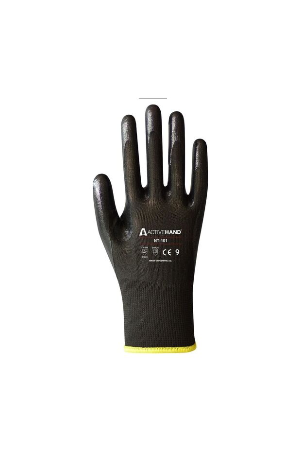Active NT 101 PU Siyah Nitril Eldiven 10 Numara