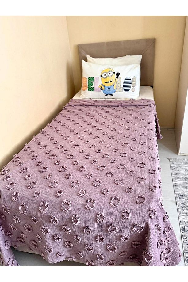 Ponpon Tek Kişilik Püsküllü Yatak Örtüsü 180 x 250 Tek Yastık Single - 1