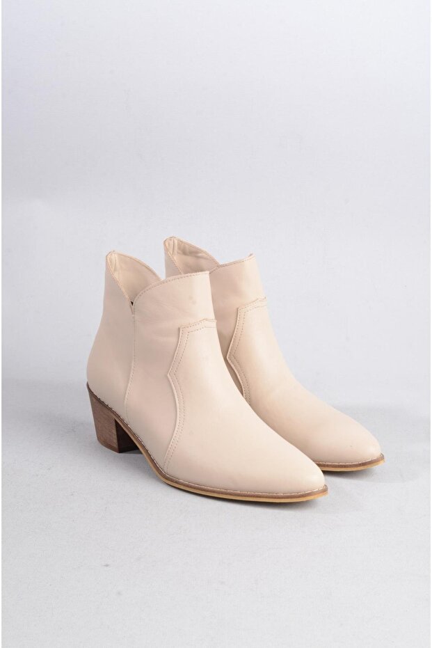 SEÇ 1005 Genuine Leather Ankle-Length WOMEN'S BOOT CREAM
