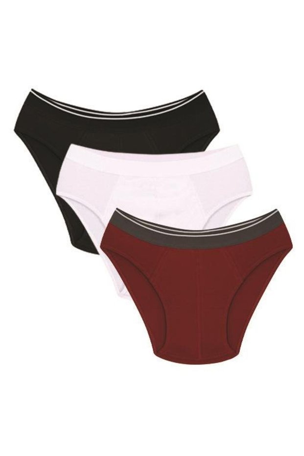 Men's Cotton 3-Pack Black, White, and Burgundy Stretch Fabric Briefs 40124