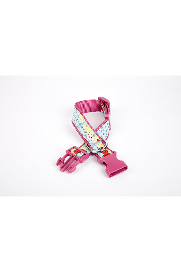Paw Patterned Woven Dog Collar 3 cm x 36-60 cm Purple