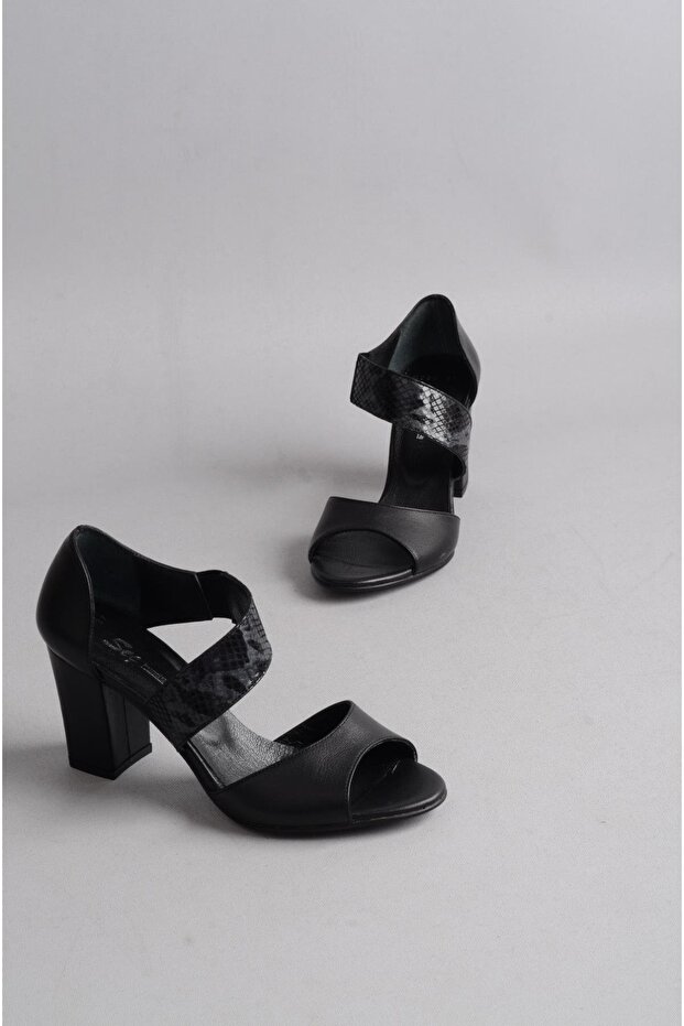SEÇ 0220 Genuine Leather HEEL WOMEN'S SHOES (8 cm) BLACK