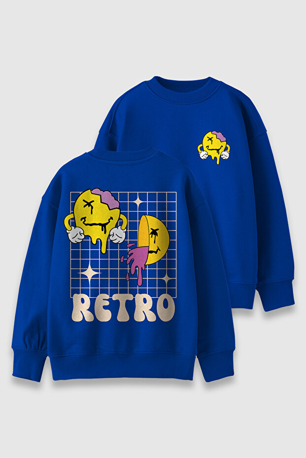 Retro Face Back Printed Oversize Children's Sweatshirt