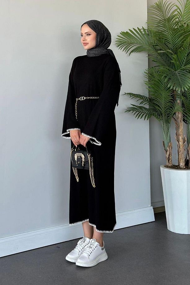 Zeynep Triko Elbise Siyah - 3