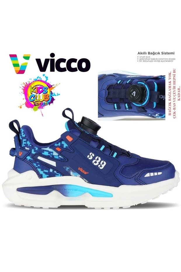Code smart lacing mechanism orthopedic children's sports shoes navy blue