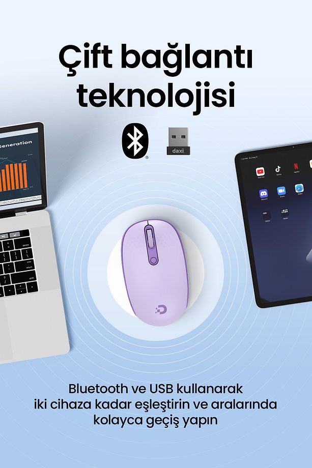 MX400 Prime Pro Sessiz Kablosuz Mouse Bluetooth ve 2.4GHz Wireless Bağlantı - Ayarlanabilir DPI - 3