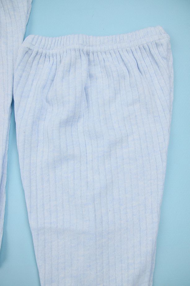 Fitilli Kumaş %100 Pamuk 3'lü Patikli Mavi Bebek Tek Alt Seti, Bebek Pijama Altı - 5