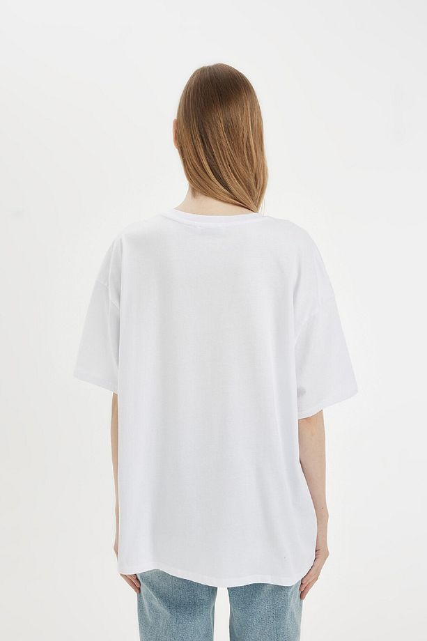 Oversize Fit Bisiklet Yaka Kısa Kollu Tişört V4136AZNS - 5