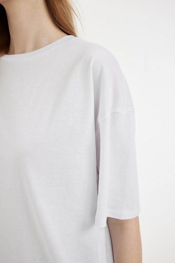 Oversize Fit Bisiklet Yaka Kısa Kollu Tişört V4136AZNS - 4