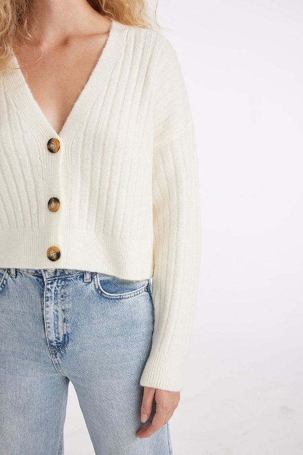 Regular Fit V Yaka Basic Düz Düğmeli Triko Hırka R1389az24wn - 5