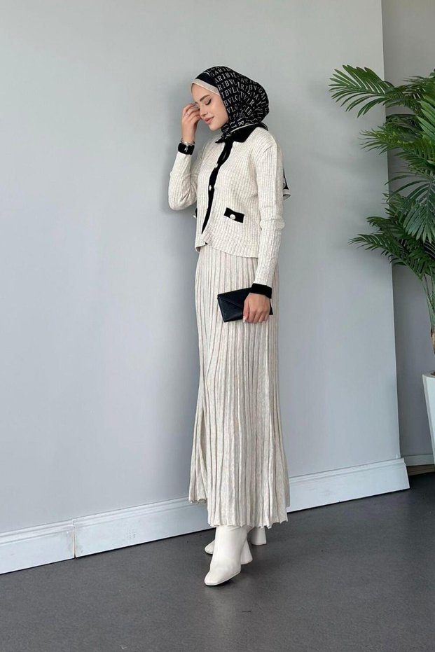 Knitwear Skirt Suit Beige