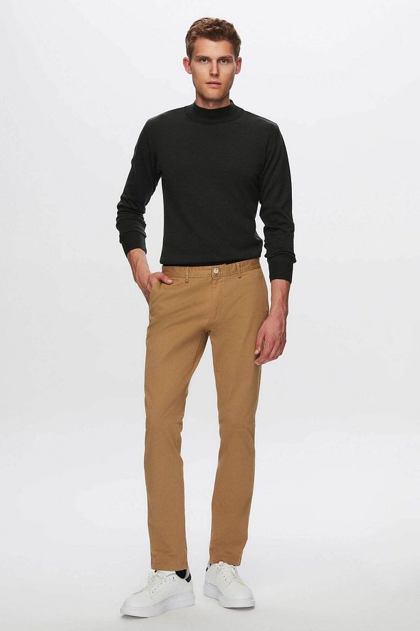 Regular Fit Camel Düz Chino Pantolon - 4