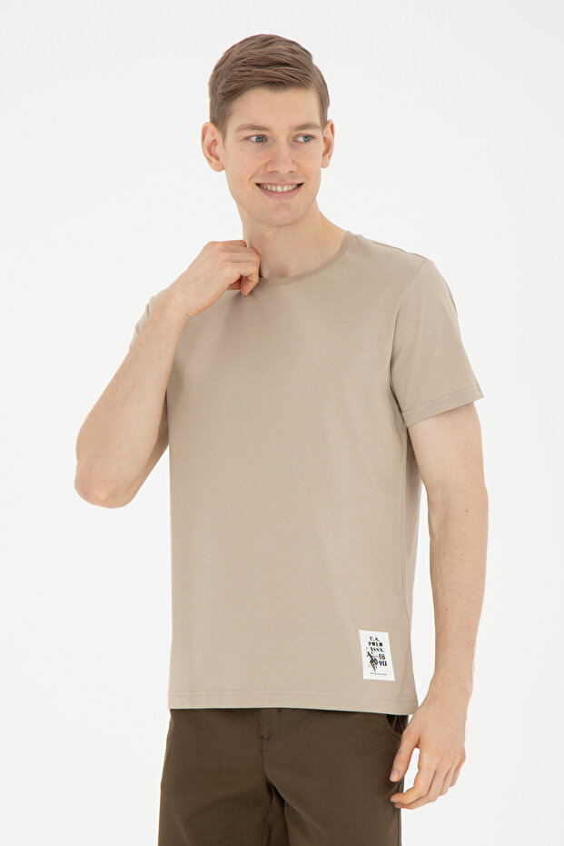 Men's Regular Fit Crew Neck Light Khaki T-Shirt 50287085-Vr183