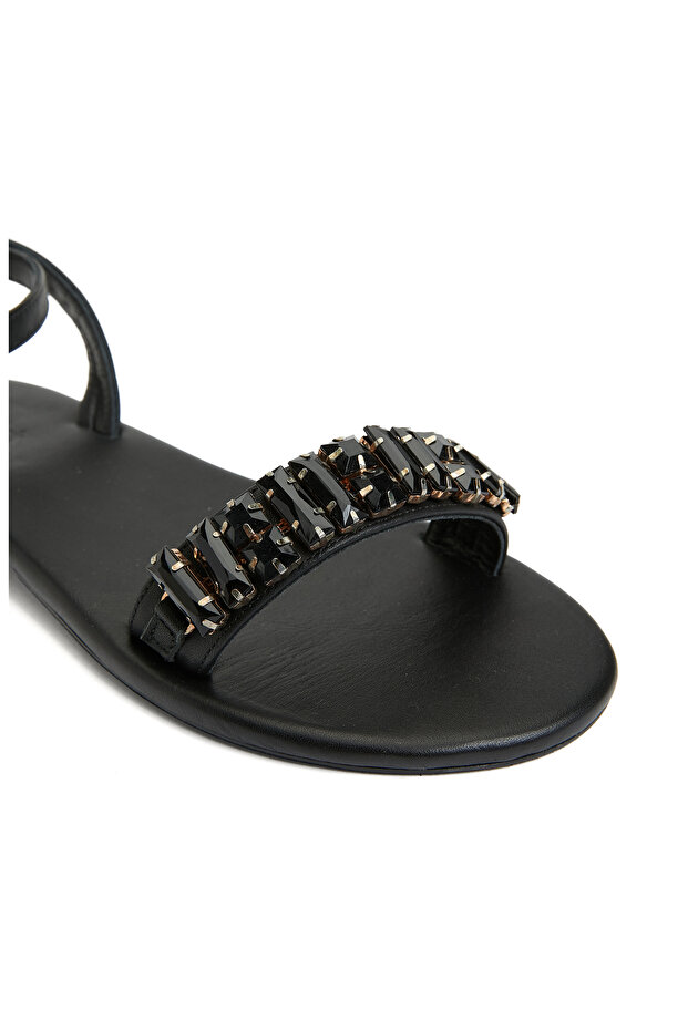 Siyah Kadın Deri Sandalet - 6