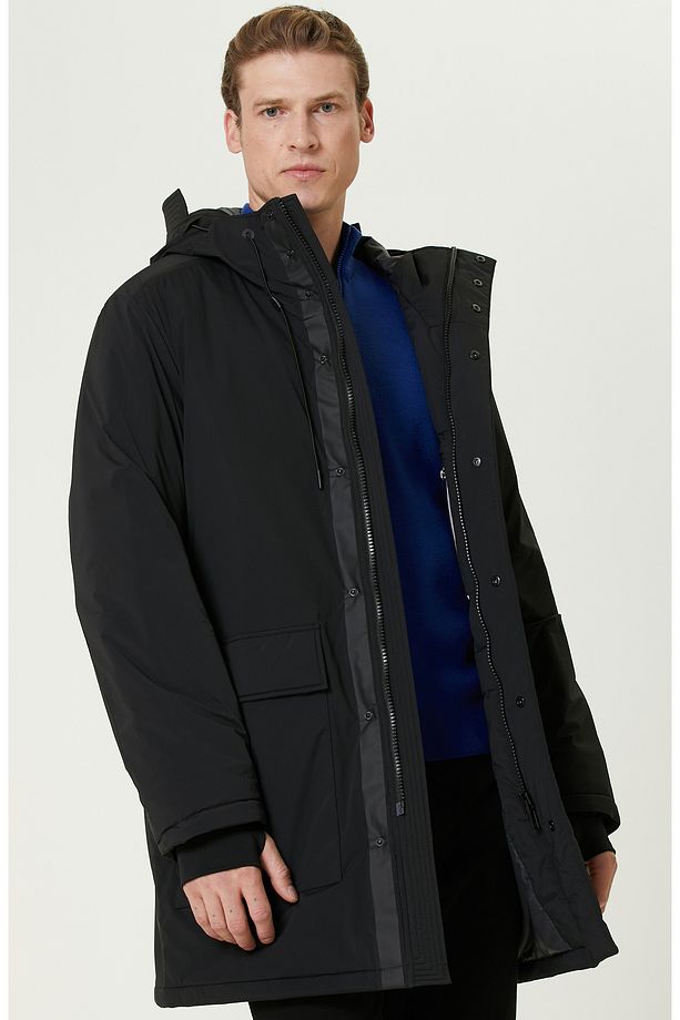 Siyah N-tech Kapüşonlu Casual Kaban - 2