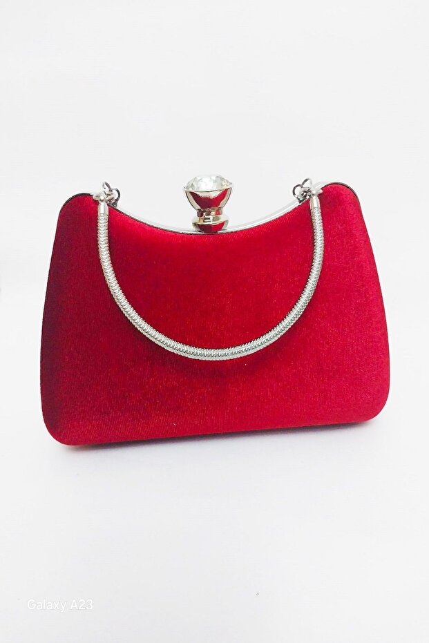 Women Silk Red Velvet Evening Dress Bag with Armrests