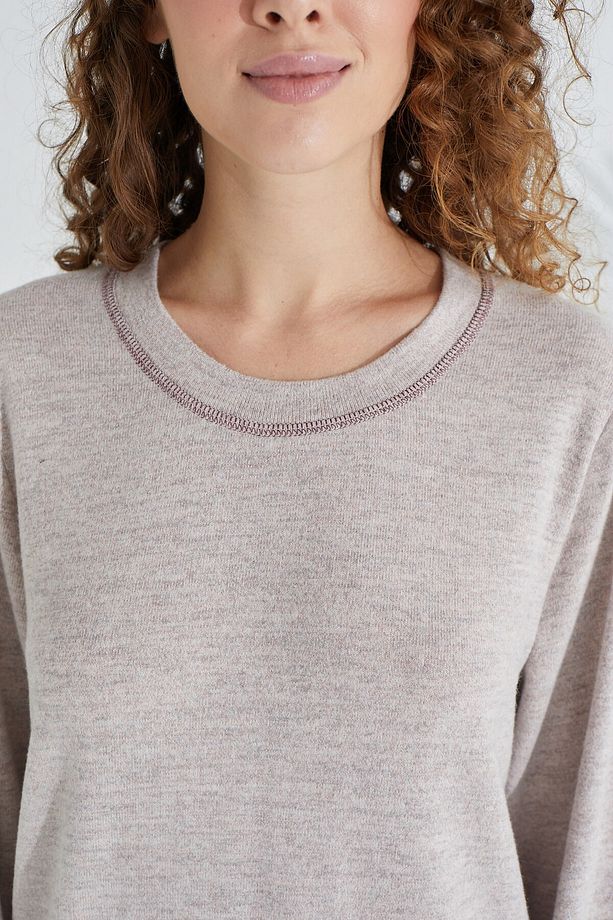 %100 Pamuk Deve Tüyü Kumaş Uzun Kol  Kadın Pijama Takımı 98407 - 4