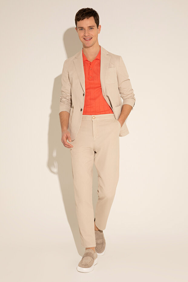 Men's Carrot Fit Camel Canvas Trousers 50287457-Vr015