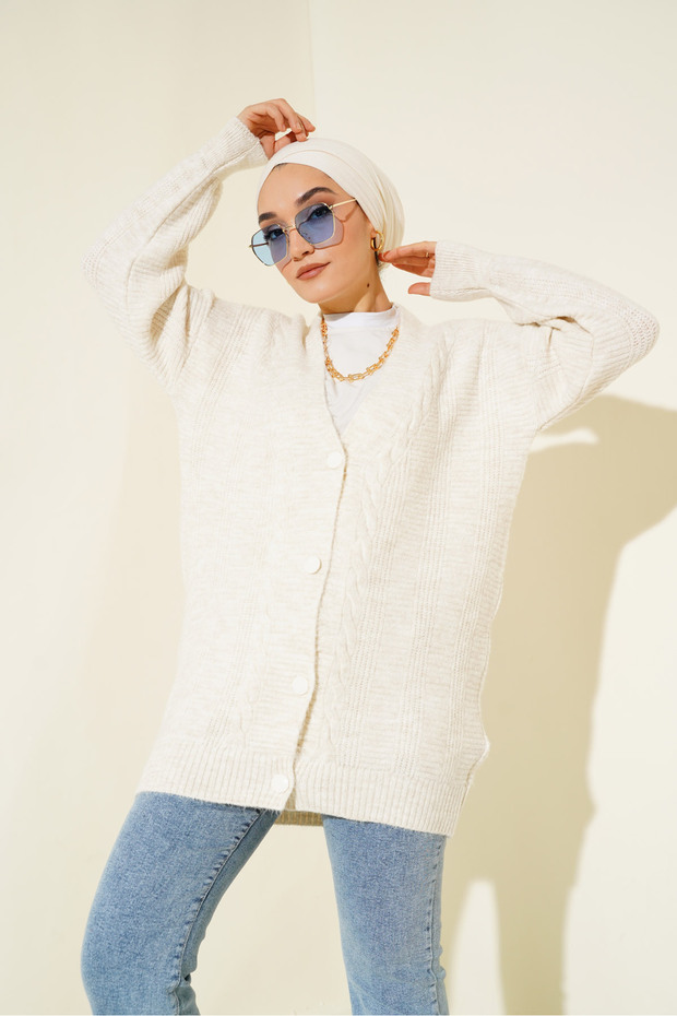 15768 Hijab Knitwear Cardigan - Ecru