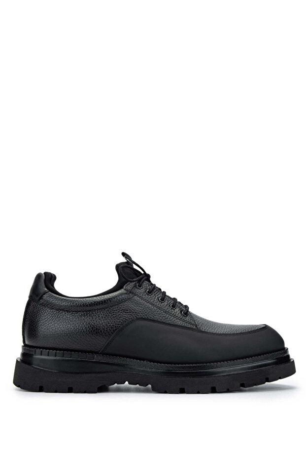 Men's Genuine Leather Black Floater Casual Shoes