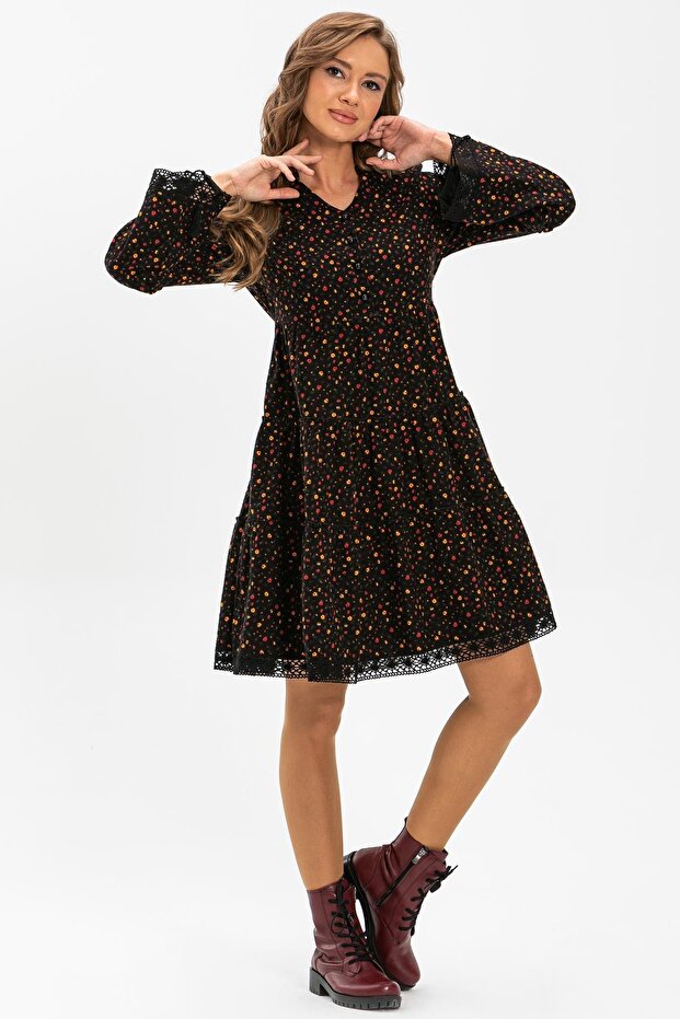 Long Sleeve Selective Flannel Short Autumn and Winter Dress Crisp Pattern Black Syh