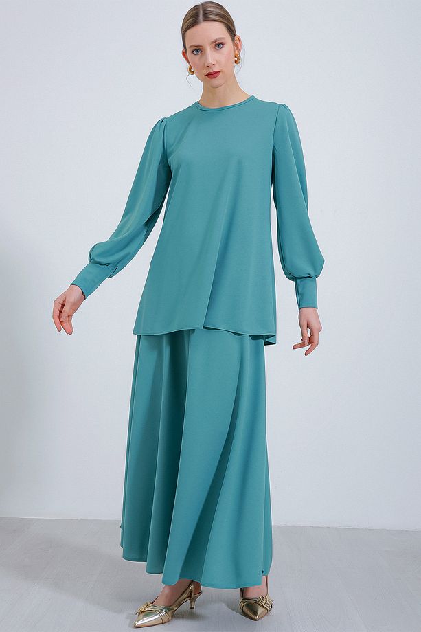 Kadın Mint Örme Etek Tunik Alt Üst Takım 8014 - 2